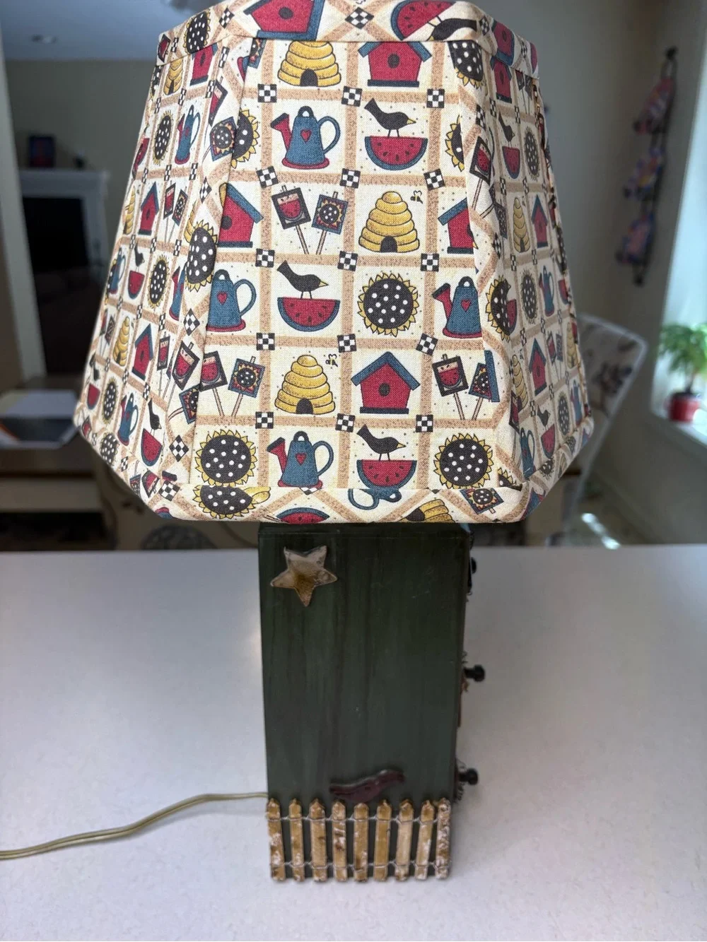 Primitive-Style Country Lamp With  Patterned Lamp Shade - Picture 7 of 10
